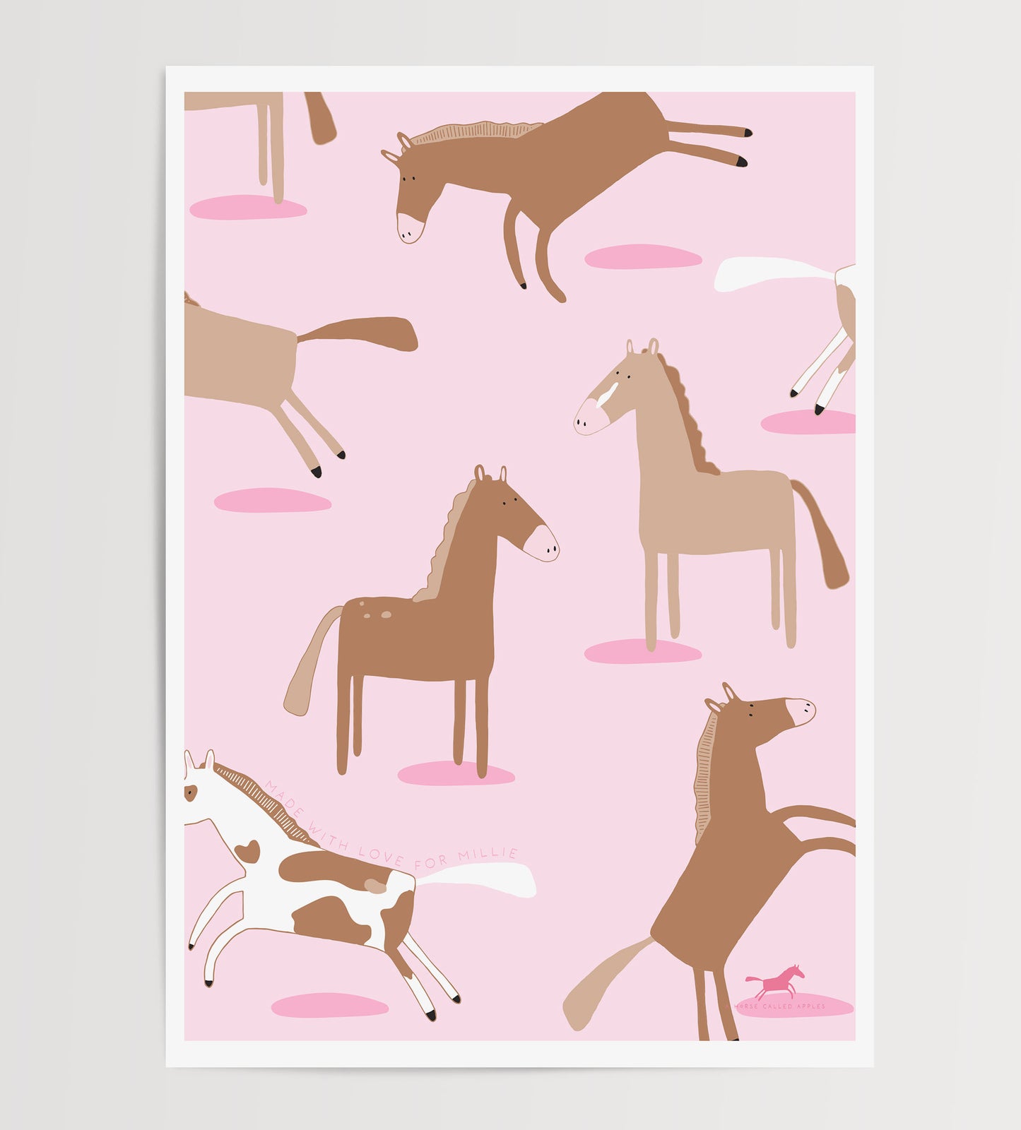 PINK HORSES DIGITAL POSTER SET OF 5